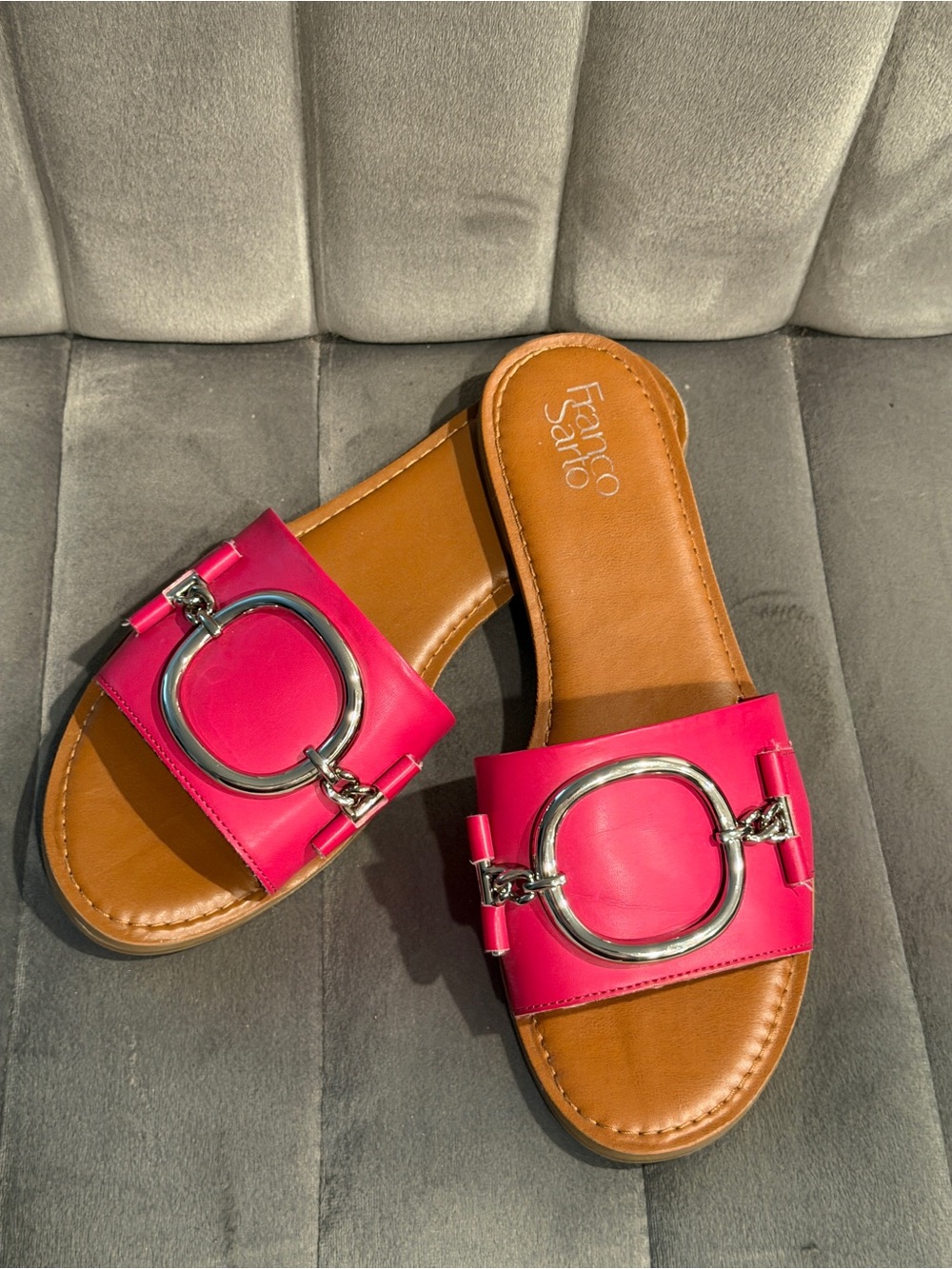 Franco Sarto Hot Pink Slide Sandals with Silver Ring